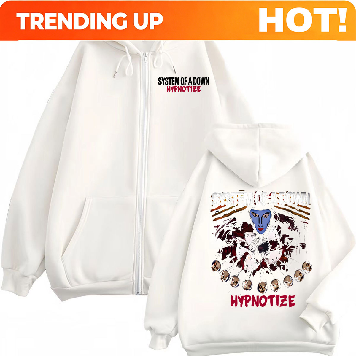 Mens Fashion Zip Up Hoodies - Sweat à capuche zippé graphique Rock